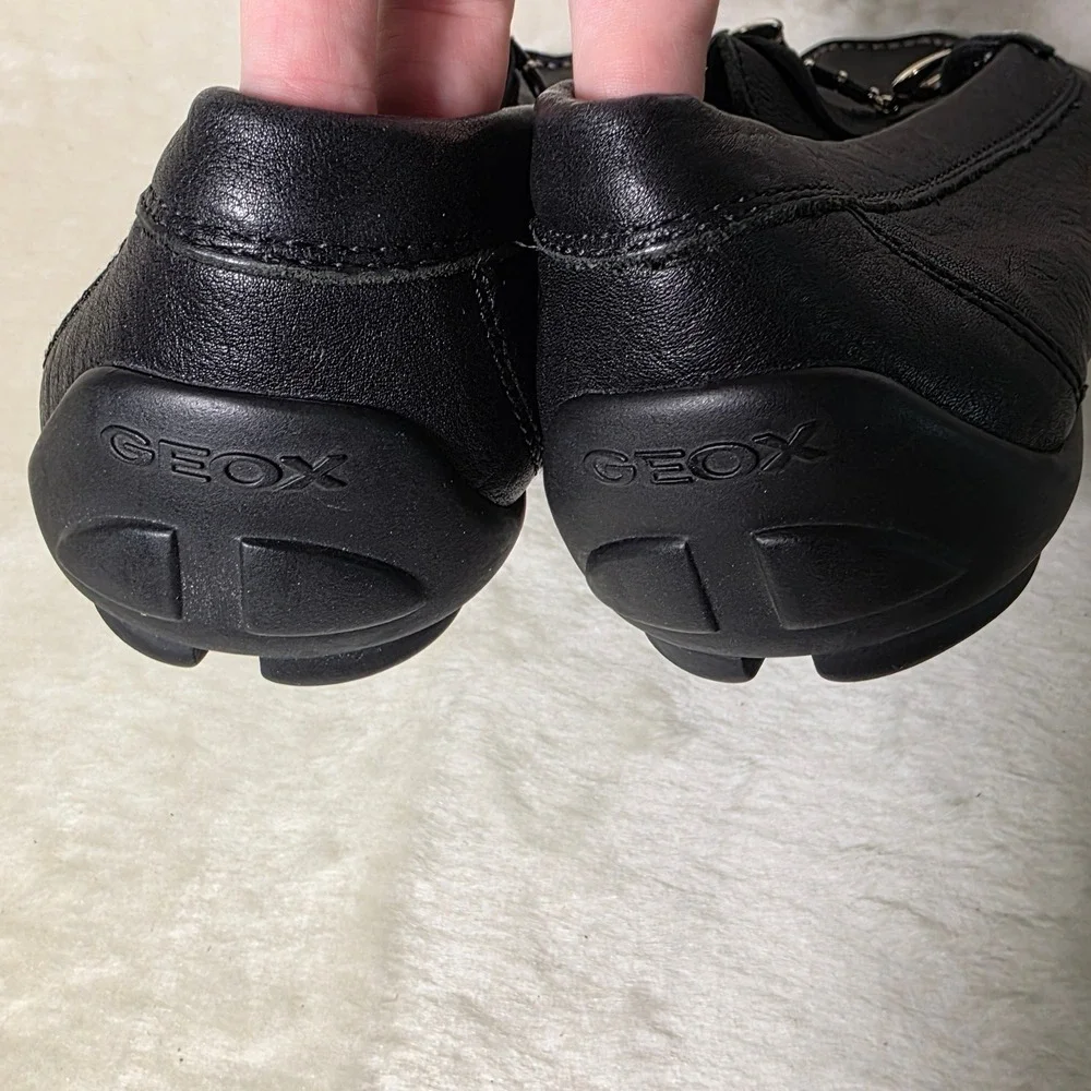 Geox Respira Bit Loafers Black Leather Driving Mocs Mens 45 12 Excellent